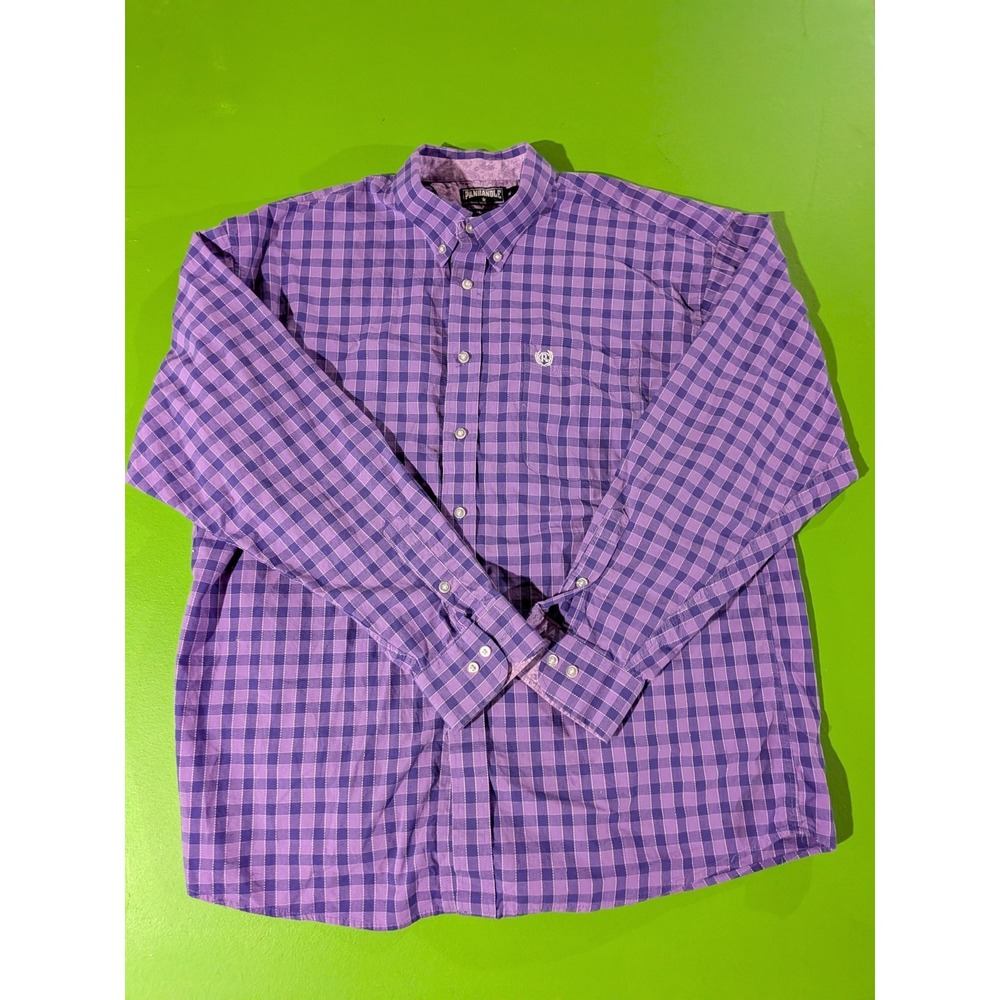Panhandle Slim Western Shirt Long‎ Sleeve Purple Plaid Patchwork Men's XL